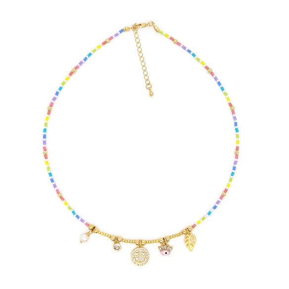 Jewelry Organic Glass Geometric Smiley Face Hand Knitted Necklace Pendant For Women