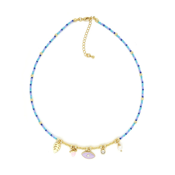 Jewelry Organic Glass Geometric Smiley Face Hand Knitted Necklace Pendant For Women