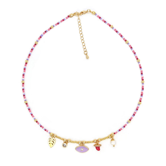 Jewelry Organic Glass Geometric Smiley Face Hand Knitted Necklace Pendant For Women