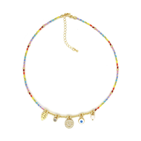 Jewelry Organic Glass Geometric Smiley Face Hand Knitted Necklace Pendant For Women