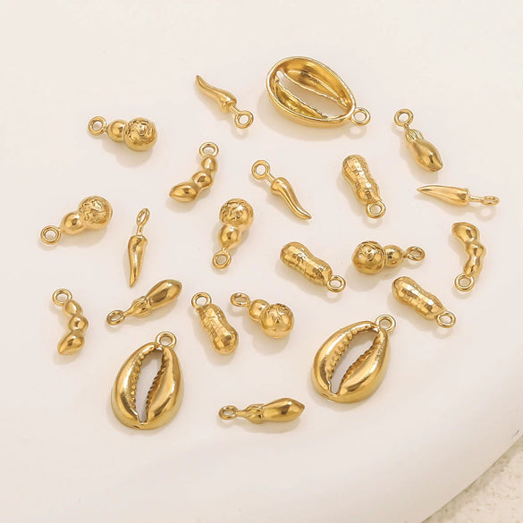 Jewelry Ornament Vacuum Gold Plated Stainless Steel Chili Gourd Pendant Accessories For Earrings Bracelet