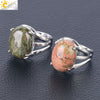 Jewelry Oval Natural Stone Crystal Alloy Women's Ring Four Claw Inlay Hollow Electroplated