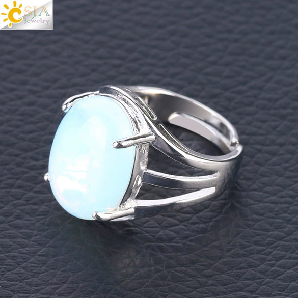 Jewelry Oval Natural Stone Crystal Alloy Women's Ring Four Claw Inlay Hollow Electroplated