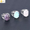 Jewelry Oval Natural Stone Crystal Alloy Women's Ring Four Claw Inlay Hollow Electroplated