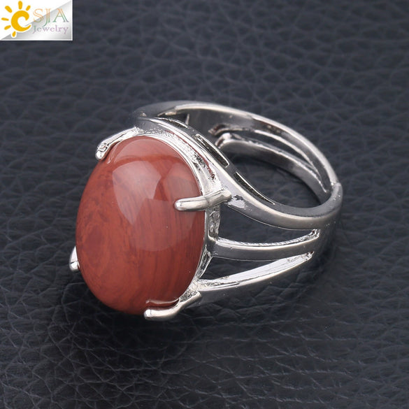 Jewelry Oval Natural Stone Crystal Alloy Women's Ring Four Claw Inlay Hollow Electroplated