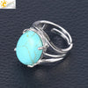 Jewelry Oval Natural Stone Crystal Alloy Women's Ring Four Claw Inlay Hollow Electroplated