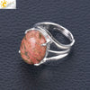 Jewelry Oval Natural Stone Crystal Alloy Women's Ring Four Claw Inlay Hollow Electroplated