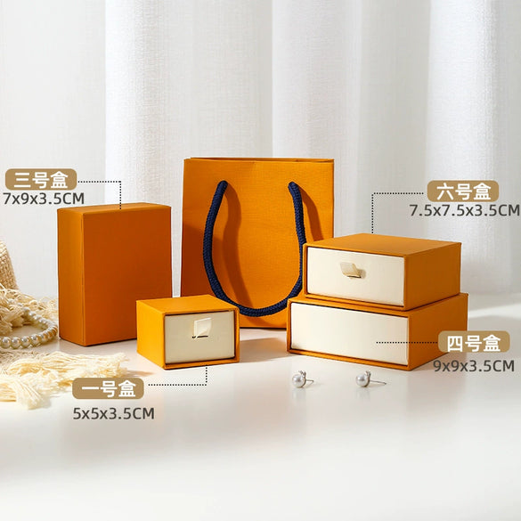 Jewelry Packaging Box Blank Yellow Bronze Neutral Heaven And Earth Cover Ring Earrings Pullout Box Paper Cardboard Material
