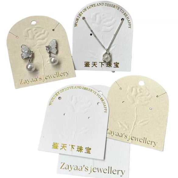 Jewelry Packaging Cardboard Embossed Rose Earrings Jewelry Display Card With Bronzing