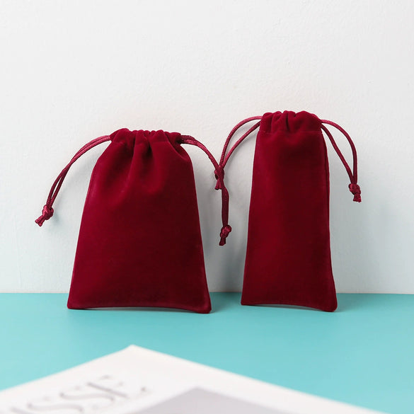 Jewelry Packaging Storage Bag Wine Red Drawstring Fluff Cloth Printing