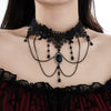 Jewelry Palace Style Black Lace Iron Chain Imitation Crystal Geometric Beaded Tassel Clavicle Necklace With Electroplating