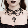 Jewelry Palace Style Black Lace Iron Chain Imitation Crystal Geometric Beaded Tassel Clavicle Necklace With Electroplating