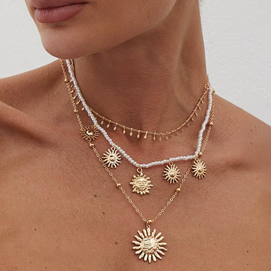 Jewelry Pearl Beaded Copper Alloy U Shaped Pendant Clavicle Chain Electroplated For Women Vacation Style