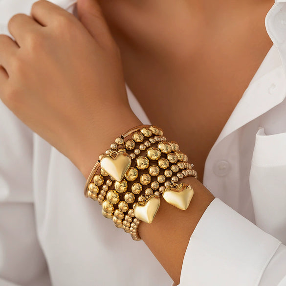 Jewelry Pearl Beaded Heart Shape Hollow Minimalist Electroplated Women's Bracelet