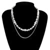 Jewelry Pearl Chain Necklace Geometric Stitching Trendy Double Layer Clavicle Chain For Men