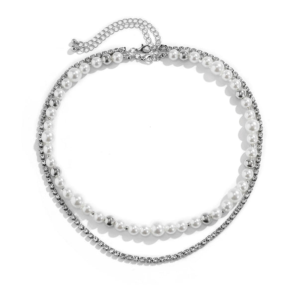 Jewelry Pearl Chain Necklace Geometric Stitching Trendy Double Layer Clavicle Chain For Men