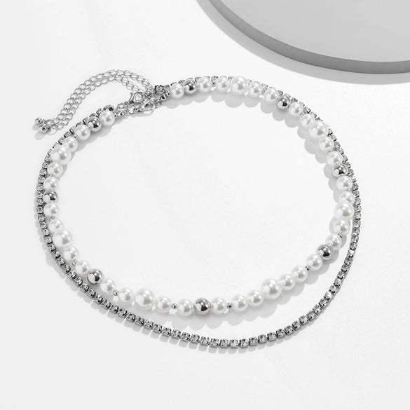 Jewelry Pearl Chain Necklace Geometric Stitching Trendy Double Layer Clavicle Chain For Men