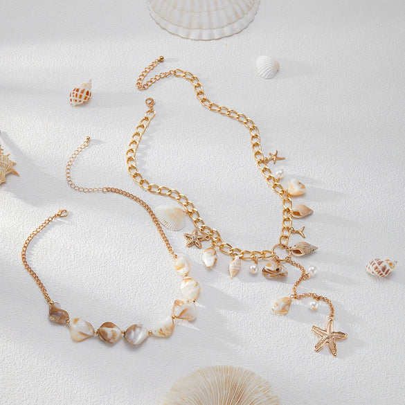 Jewelry Pearl Conch Shell Geometric Alloy Clavicle Chain Electroplated