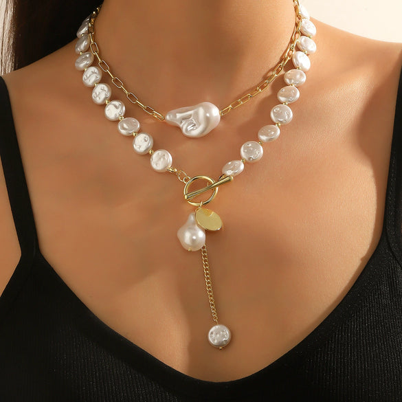 Jewelry Pearl Long Yshaped Necklace Geometric Twisted Chain