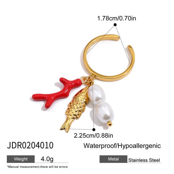 Jewelry Pearl Ring And Niche Bracelet Titanium Steel Stainless Steel Fish Pattern Electroplating For Women