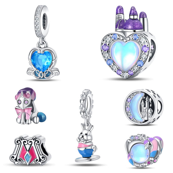 Jewelry Pendant Beads Fairy Tale Town Series Dream Castle Unicorn Silver Plated Dripping Oil Design