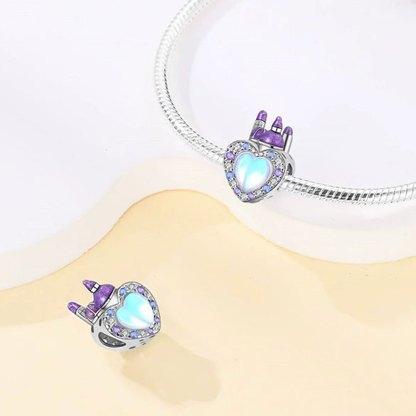 Jewelry Pendant Beads Fairy Tale Town Series Dream Castle Unicorn Silver Plated Dripping Oil Design