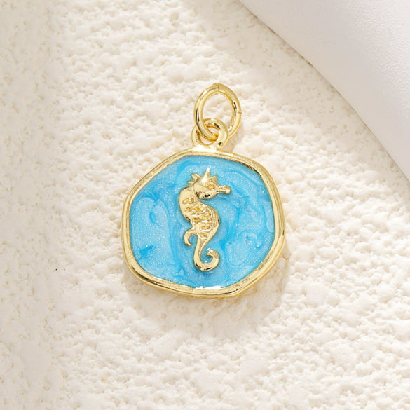 Jewelry Pendant Copper Dripping Oil Irregular Marine Fish Seahorse Conch Starfish