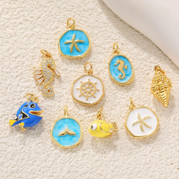Jewelry Pendant Copper Dripping Oil Irregular Marine Fish Seahorse Conch Starfish