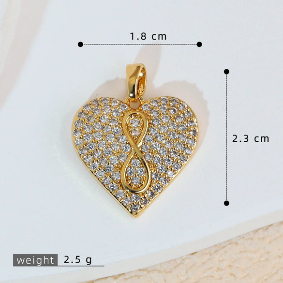 Jewelry Pendant Copper Heart Shape 18K Gold Plated Micro Inlaid Zircon Handmade