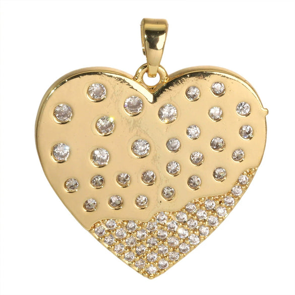 Jewelry Pendant Copper Heart Shape 18K Gold Plated Micro Inlaid Zircon Handmade