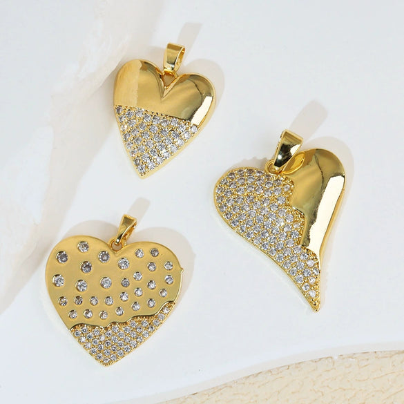 Jewelry Pendant Copper Heart Shape 18K Gold Plated Micro Inlaid Zircon Handmade