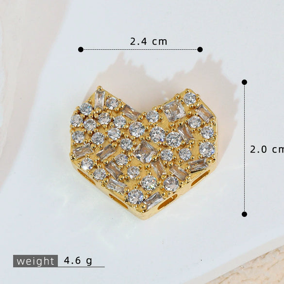Jewelry Pendant Copper Heart Shape 18K Gold Plated Micro Inlaid Zircon Handmade