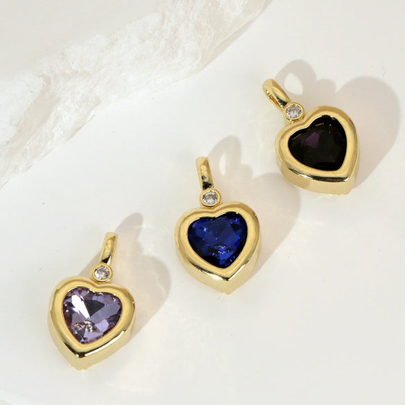 Jewelry Pendant Copper Heart Shaped Electroplated Colored Zirconium Love Design