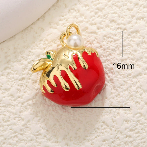 Jewelry Pendant Copper Sweet Fruit Style With Oil Dripping Design And Apple Pattern