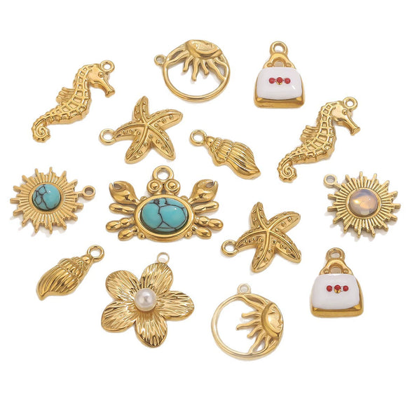 Jewelry Pendant Marine Series Stainless Steel Electroplated Seahorse Crab