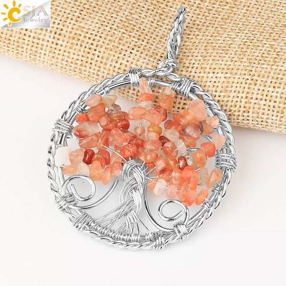 Jewelry Pendant Necklace Handmade Agate Colorful Stone Winding Wax Rope White Plated