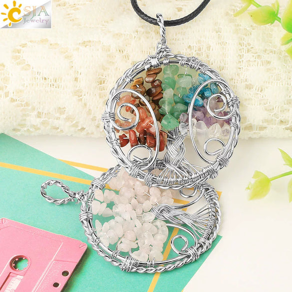 Jewelry Pendant Necklace Handmade Agate Colorful Stone Winding Wax Rope White Plated