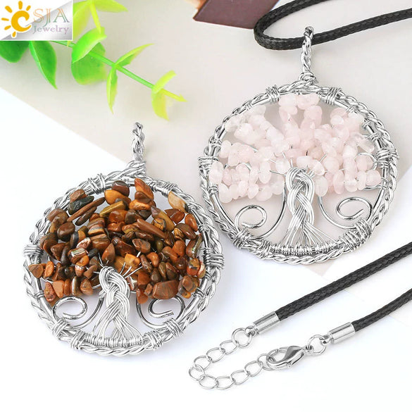 Jewelry Pendant Necklace Handmade Agate Colorful Stone Winding Wax Rope White Plated