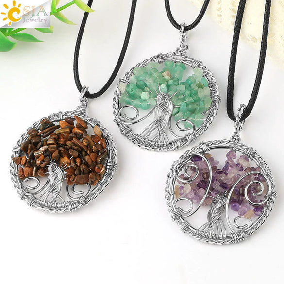 Jewelry Pendant Necklace Handmade Agate Colorful Stone Winding Wax Rope White Plated