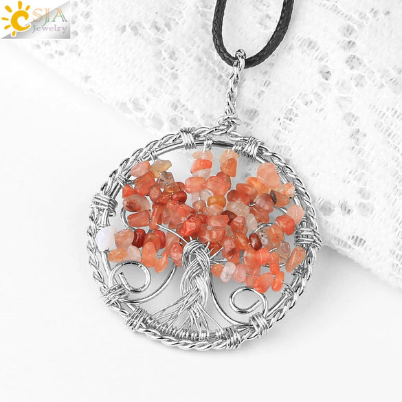 Jewelry Pendant Necklace Handmade Agate Colorful Stone Winding Wax Rope White Plated