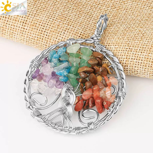 Jewelry Pendant Necklace Handmade Agate Colorful Stone Winding Wax Rope White Plated