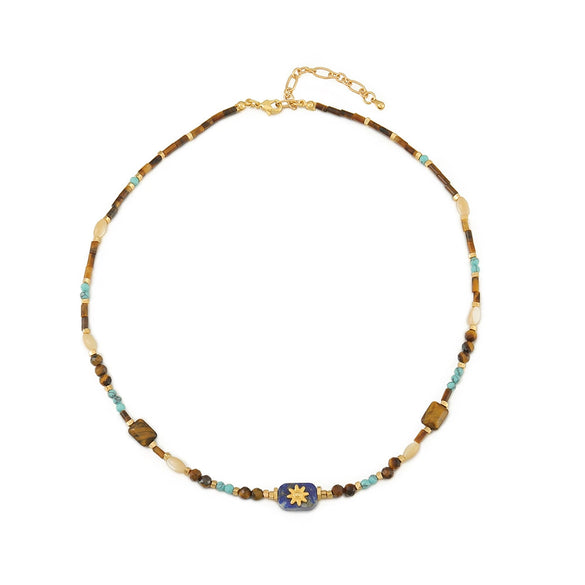 Jewelry Pendant Necklace Stainless Steel Tiger Eye Stone Shell Copper Blue Geometric Pattern Handmade