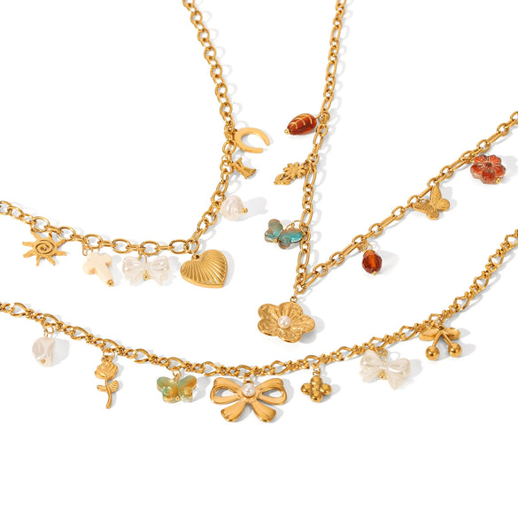 Jewelry Pendant Necklace Stainless Steel Titanium Steel Tassel Flower Bow Heart Animal Zodiac Geometric Electroplating