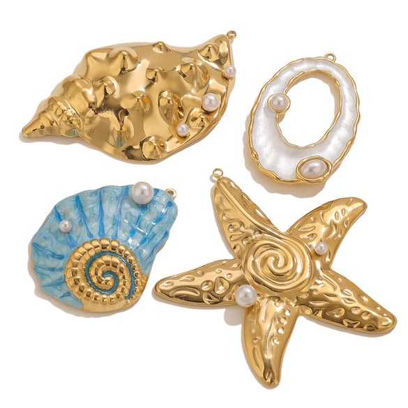 Jewelry Pendant Stainless Steel Conch Starfish Oval Electroplating