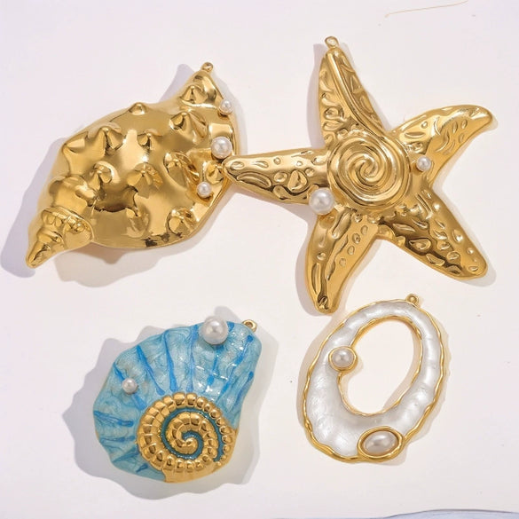 Jewelry Pendant Stainless Steel Conch Starfish Oval Electroplating