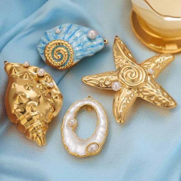 Jewelry Pendant Stainless Steel Conch Starfish Oval Electroplating