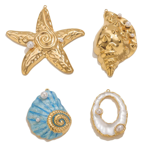 Jewelry Pendant Stainless Steel Conch Starfish Oval Electroplating