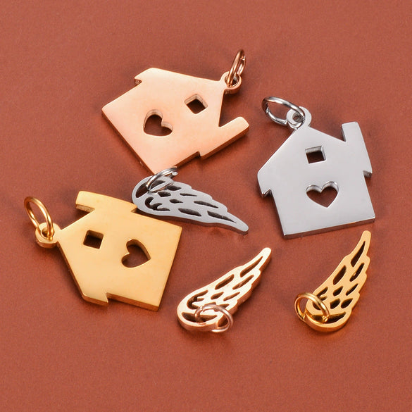 Jewelry Pendant Stainless Steel Heart House Cut Out Wings Polished Electroplated