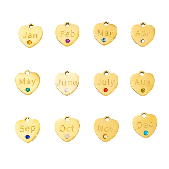Jewelry Pendant Stainless Steel Heart Shaped Electroplated With Birthstone Pattern