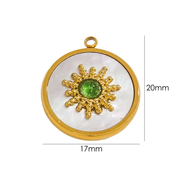 Jewelry Pendant Stainless Steel Inlaid Shell Natural Stone Retro Mang Star Round